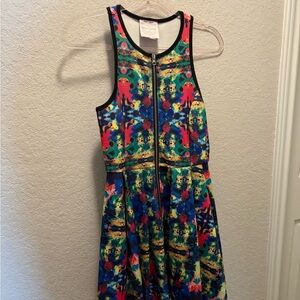 Romeo & Juliet Couture Multicolor Dress with Black Trim Skater Dress Size S